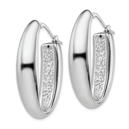 Sterling Silver Rhod-Plated Polished Hollow 11mm Oval Hoop Earrings