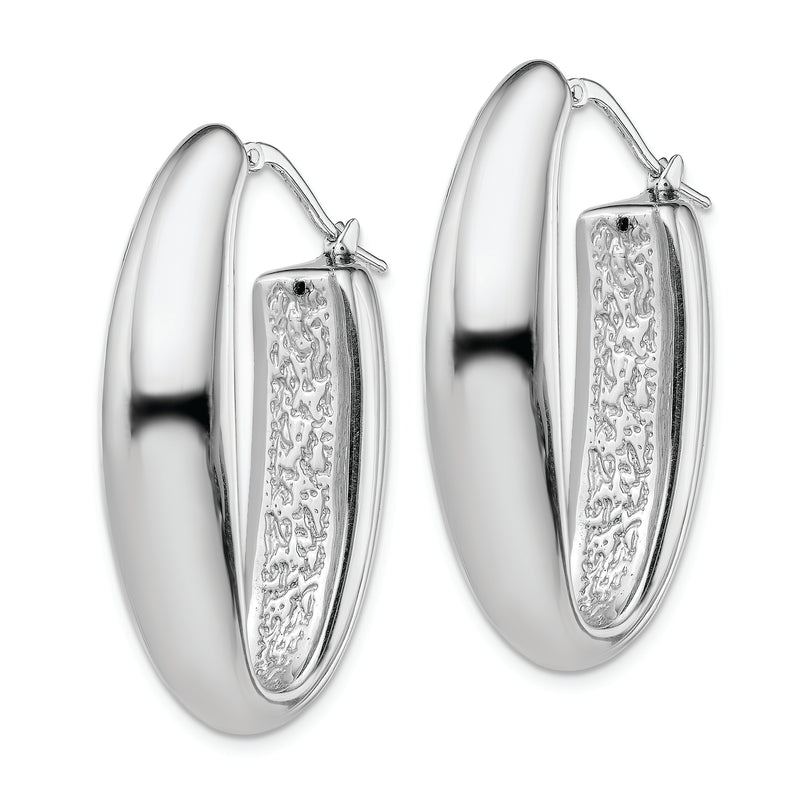 Sterling Silver Rhod-Plated Polished Hollow 11mm Oval Hoop Earrings