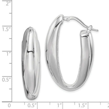 Sterling Silver Rhod-Plated Polished Hollow 11mm Oval Hoop Earrings