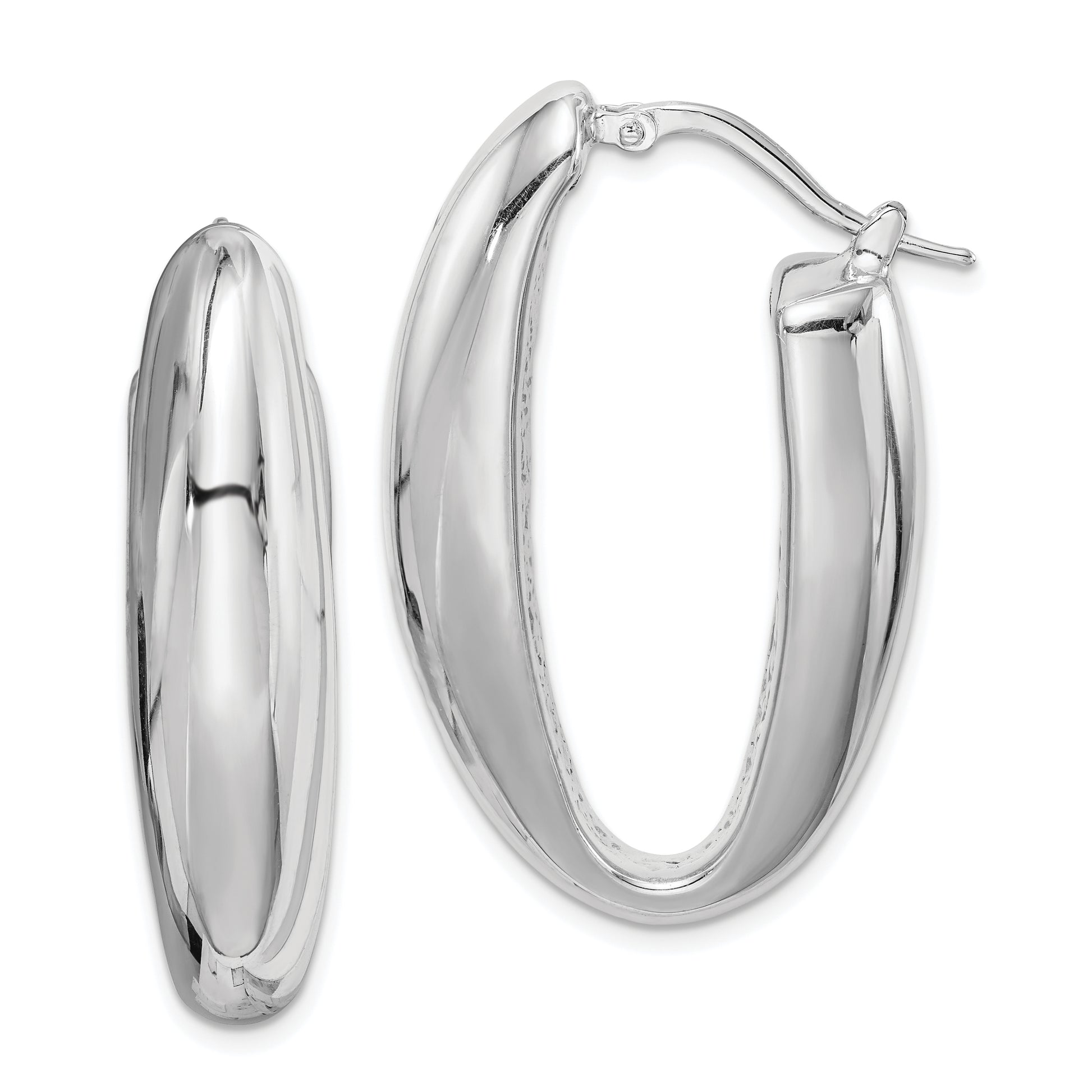 Sterling Silver Rhod-Plated Polished Hollow 11mm Oval Hoop Earrings