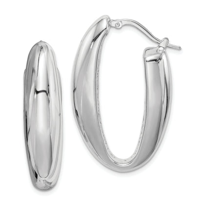 Sterling Silver Rhod-Plated Polished Hollow 11mm Oval Hoop Earrings