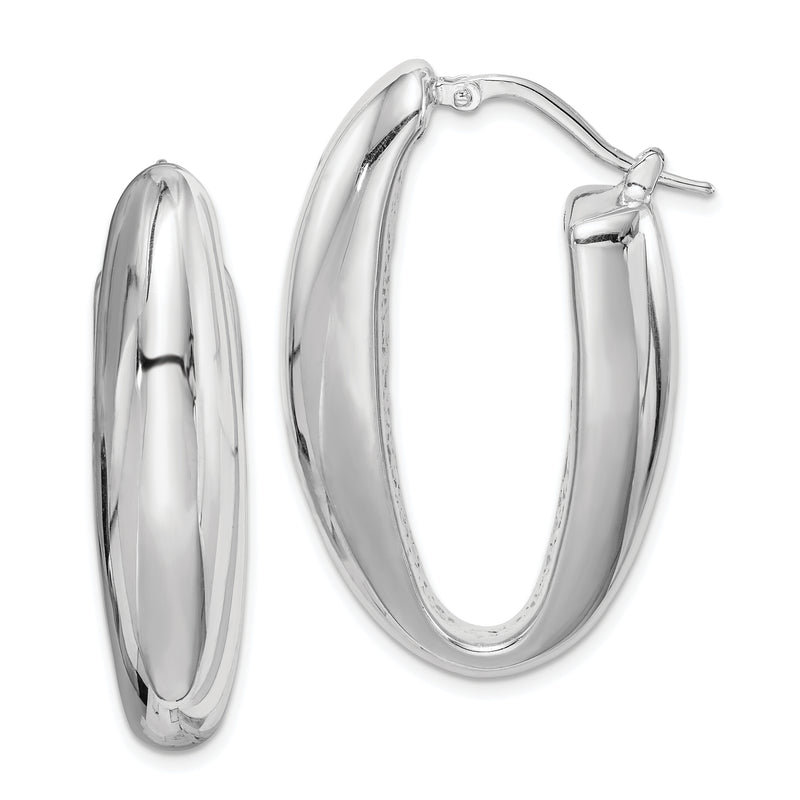 Sterling Silver Rhod-Plated Polished Hollow 11mm Oval Hoop Earrings