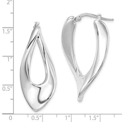 Sterling Silver Rh-Plated Polished Hollow Twisted Oval Hoop Earrings