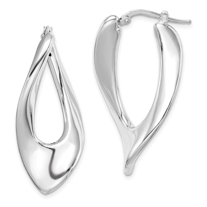 Sterling Silver Rh-Plated Polished Hollow Twisted Oval Hoop Earrings