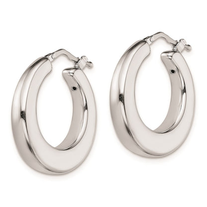 Sterling Silver Rh-Plated Polished Tapered Hollow Round Hoop Earrings