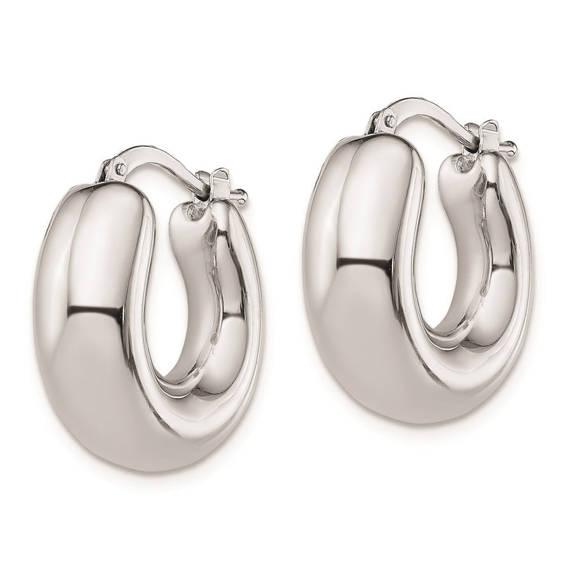Sterling Silver Rh-Plated Polished Tapered Hollow Round Hoop Earrings