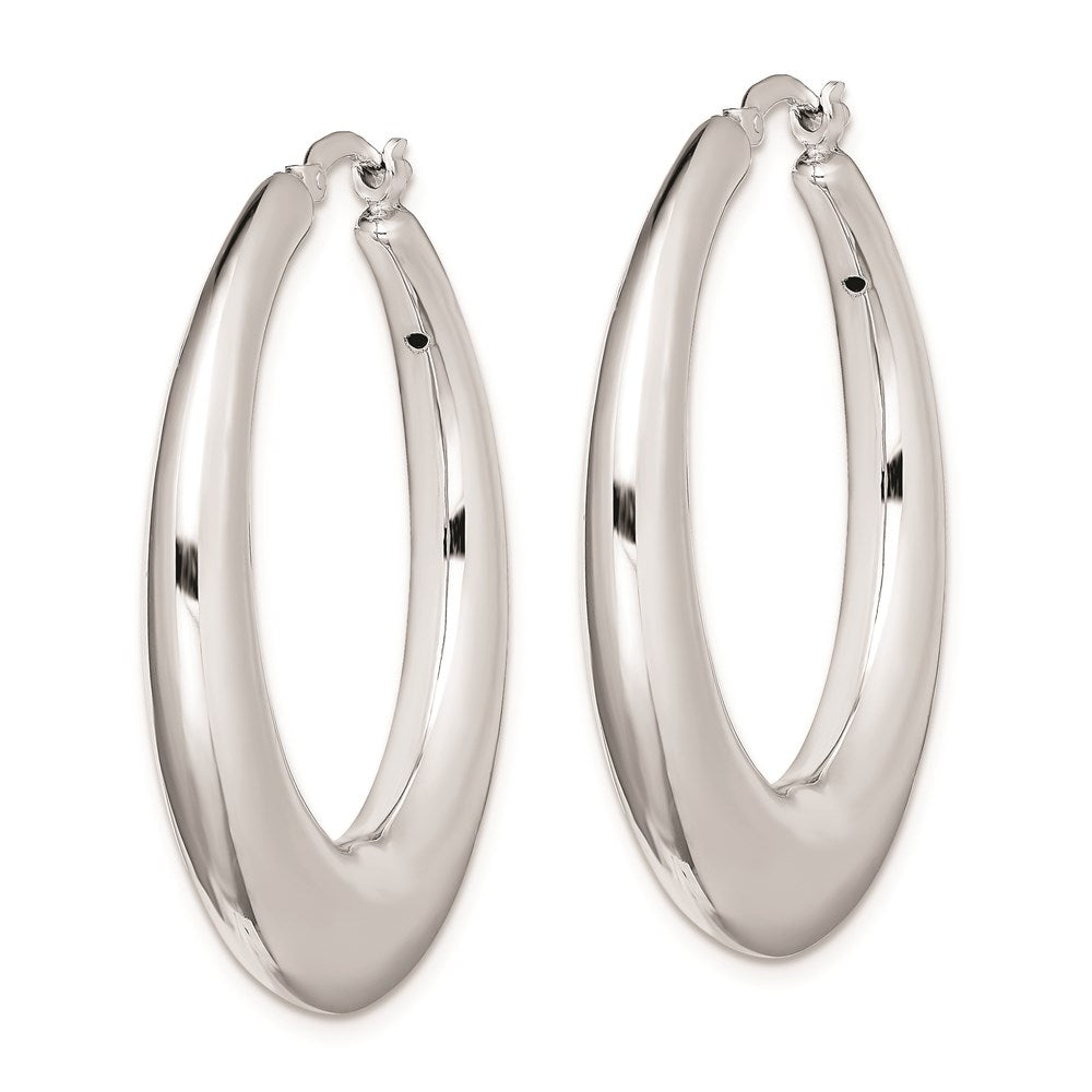 Sterling Silver Rh-Plated Polished Tapered Hollow Round Hoop Earrings