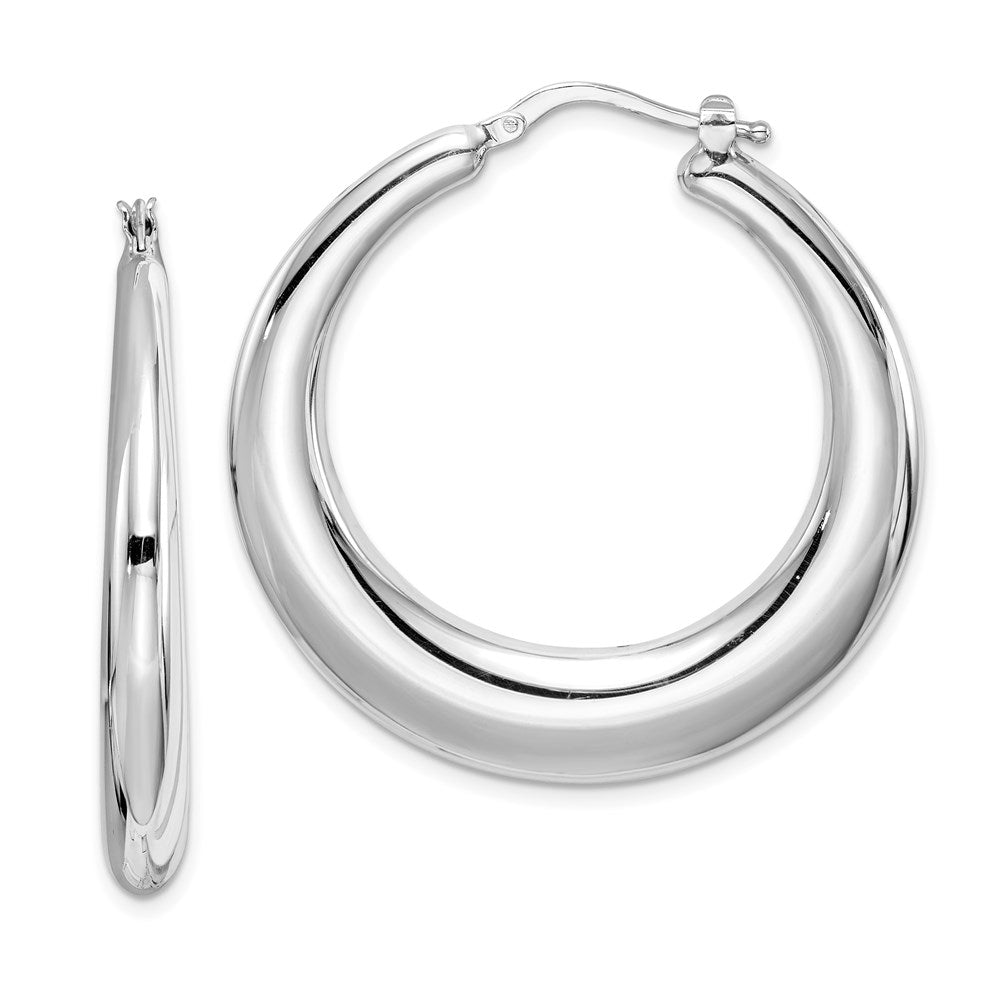 Sterling Silver Rh-Plated Polished Tapered Hollow Round Hoop Earrings