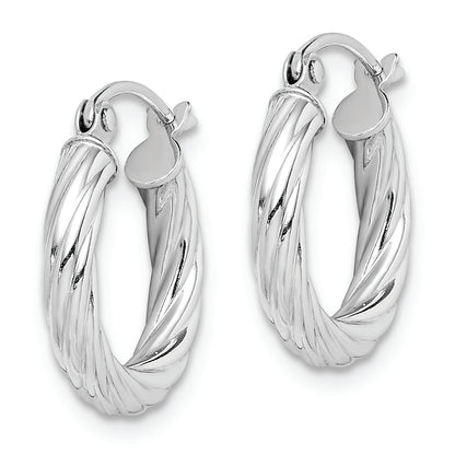 Sterling Silver Rhodium-Plated 2.7X15mm Twisted Hoop Earrings