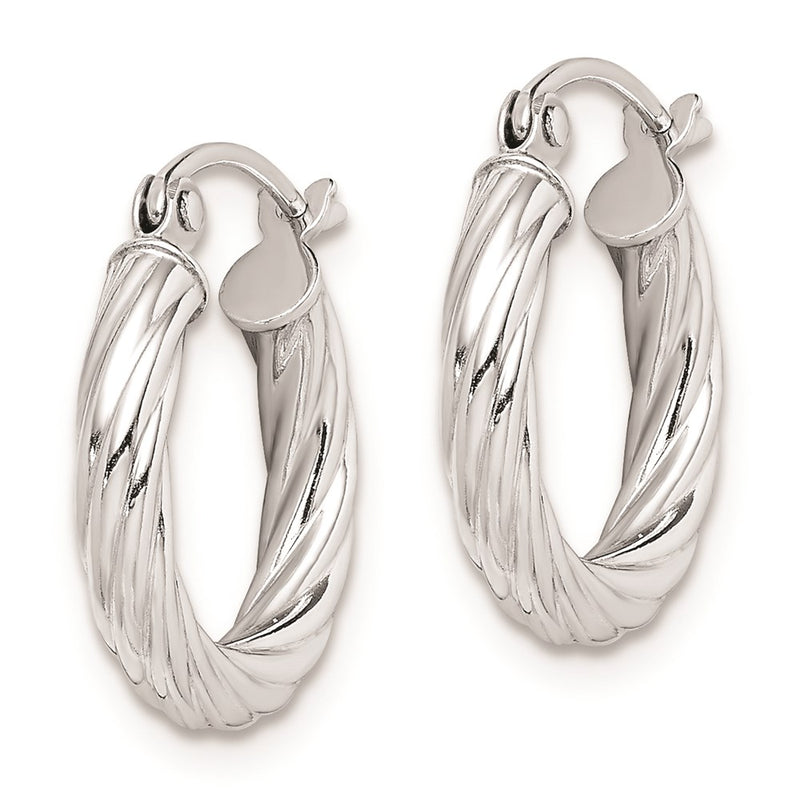 Sterling Silver Rhodium-Plated 2.7X15mm Twisted Hoop Earrings