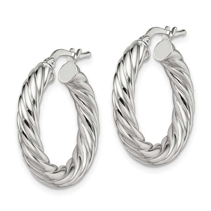 Sterling Silver Rhodium-Plated Polished Twisted 4mm Hoop Earrings
