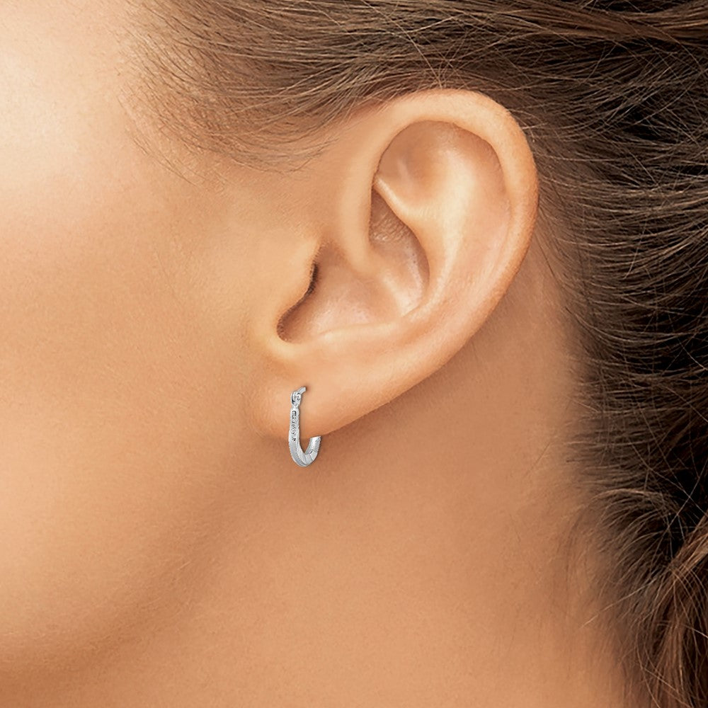 Sterling Silver Rhodium-Plated Diamond-Cut Hoop Earrings