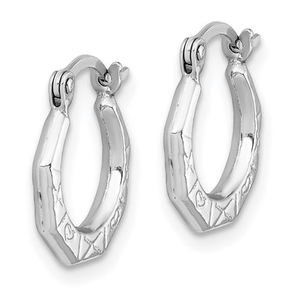 Sterling Silver Rhodium-Plated Patterned Hollow Hoop Earrings