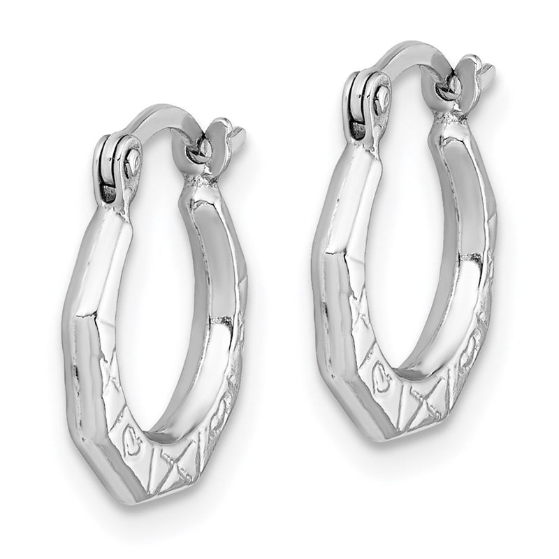 Sterling Silver Rhodium-Plated Patterned Hollow Hoop Earrings