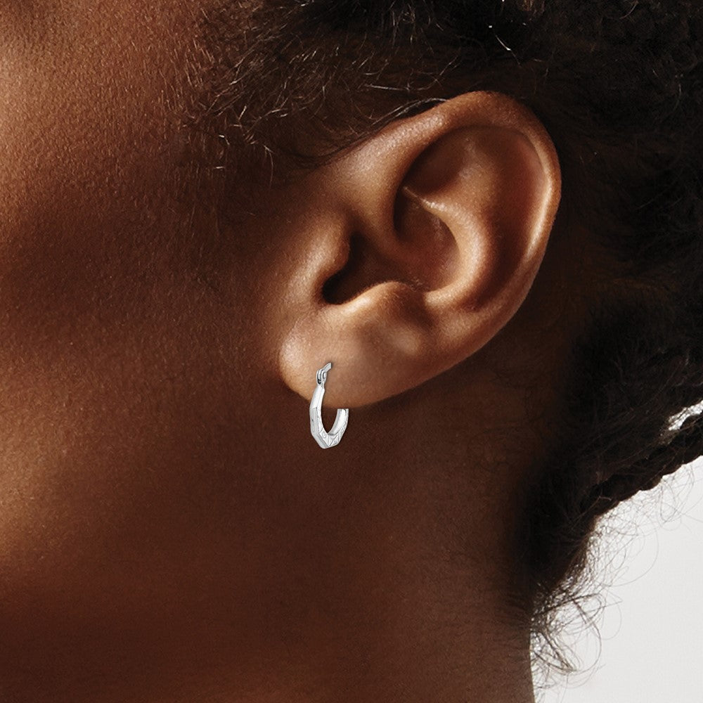 Sterling Silver Rhodium-Plated Patterned Hollow Hoop Earrings