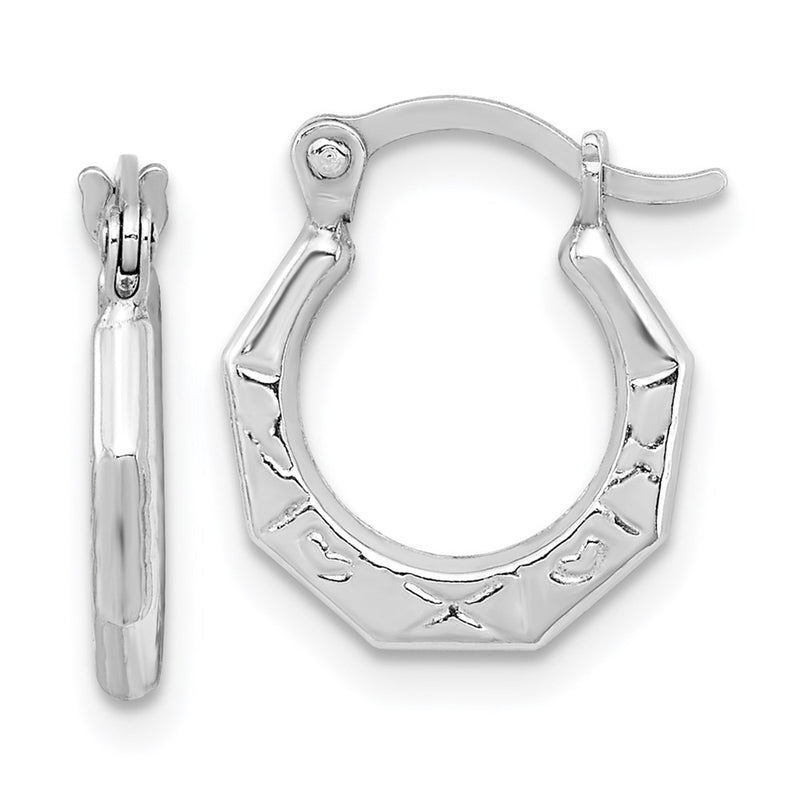 Sterling Silver Rhodium-Plated Patterned Hollow Hoop Earrings