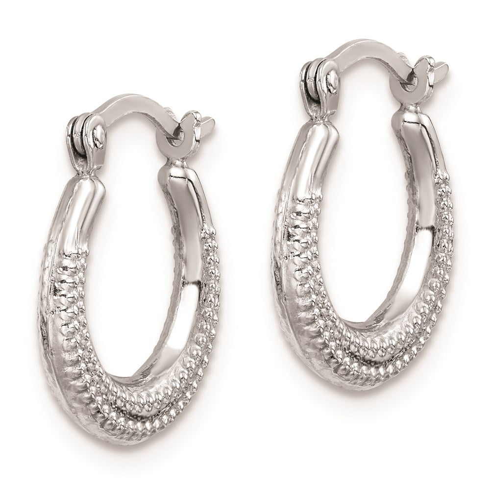 Sterling Silver Rhodium-Plated Textured Hollow Hoop Earrings