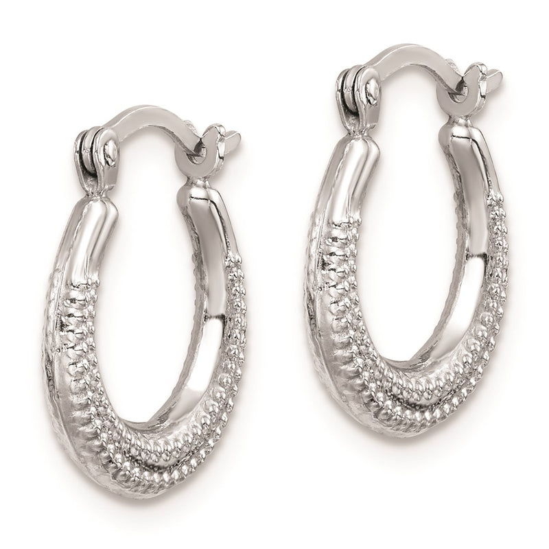 Sterling Silver Rhodium-Plated Textured Hollow Hoop Earrings