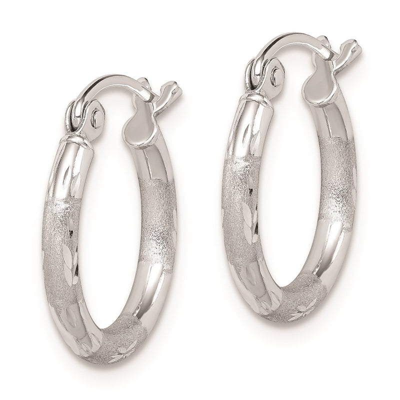 Sterling Silver Rhodium Plated Diamond Cut Hoop Earrings
