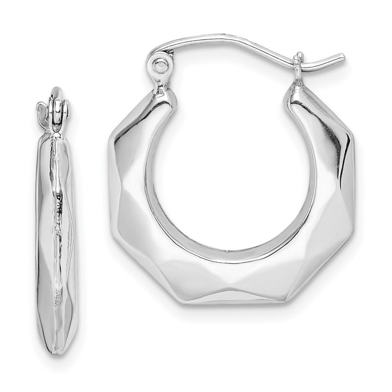 Sterling Silver Rhodium-Plated Polished Hollow Hoop Earrings
