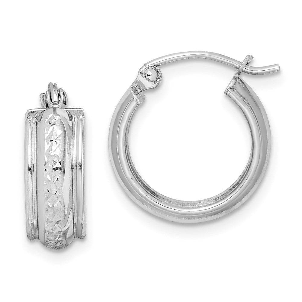 Sterling Silver Rhodium-Plated Diamond-Cut 5mm Round Hoop Earrings