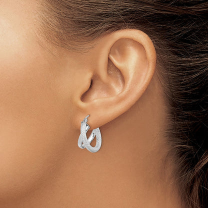 Sterling Silver Rhodium Plated Polished Diamond-Cut Hoop Earrings