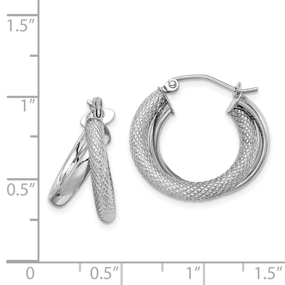 Sterling Silver Rhodium Plated Polished Diamond-Cut Hoop Earrings