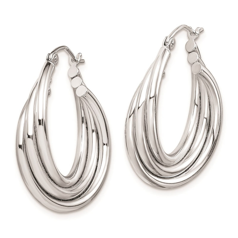 Sterling Silver Rhodium-Plated Triple Twisted Round Hoop Earrings
