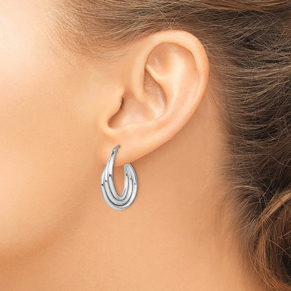 Sterling Silver Rhodium-Plated Triple Twisted Round Hoop Earrings