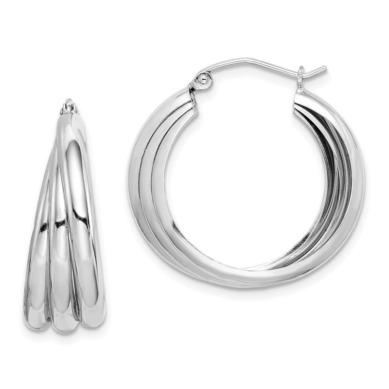Sterling Silver Rhodium-Plated Triple Tube Round Hoop Earrings