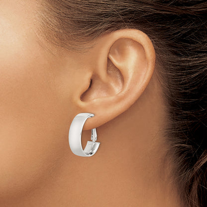 Sterling Silver Rhod-Pltd Polish 10mm Omega Back Oval Hoop Earrings