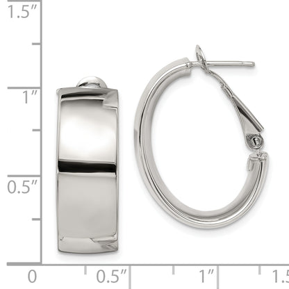 Sterling Silver Rhod-Pltd Polish 10mm Omega Back Oval Hoop Earrings