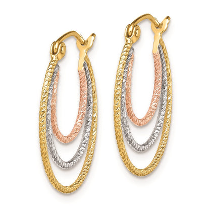 Sterling Silver Rhod-Plated Yellow/Rose Vermeil 1.5mm Triple Hoop Earrings