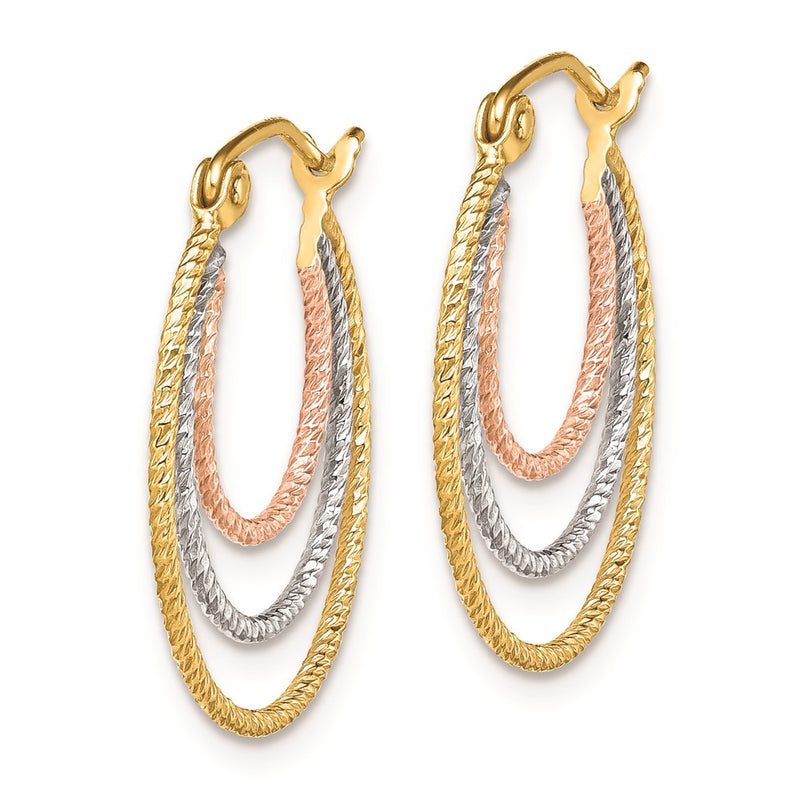 Sterling Silver Rhod-Plated Yellow/Rose Vermeil 1.5mm Triple Hoop Earrings