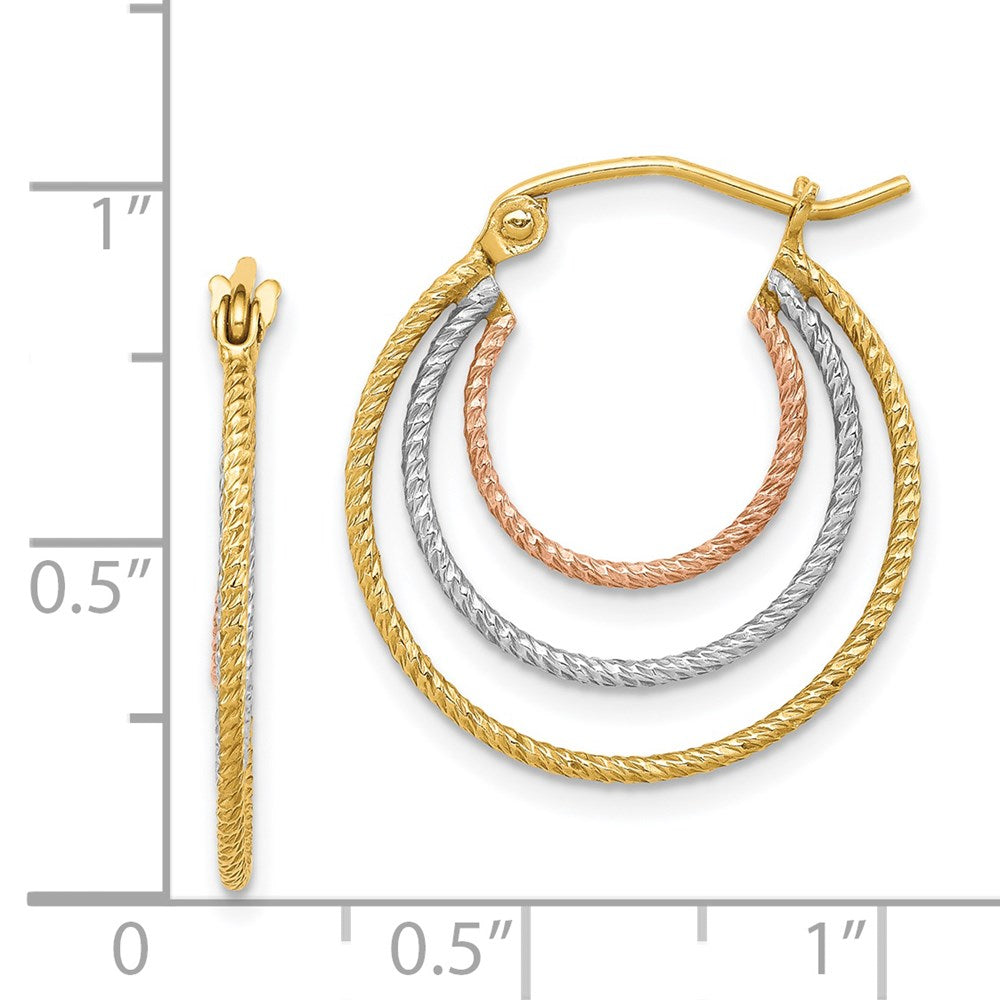 Sterling Silver Rhod-Plated Yellow/Rose Vermeil 1.5mm Triple Hoop Earrings