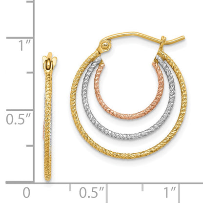 Sterling Silver Rhod-Plated Yellow/Rose Vermeil 1.5mm Triple Hoop Earrings