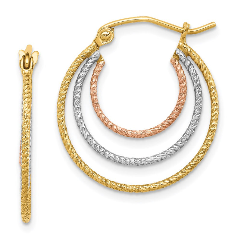 Sterling Silver Rhod-Plated Yellow/Rose Vermeil 1.5mm Triple Hoop Earrings