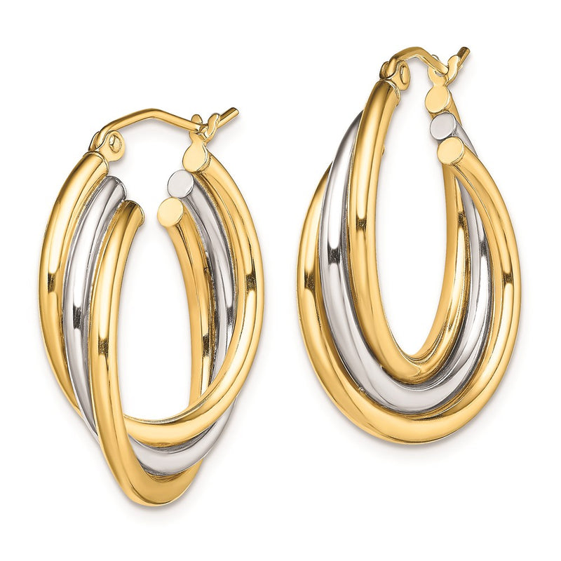 Sterling Silver Rhodium-Plated Gold-Plated Triple Hoop Earrings