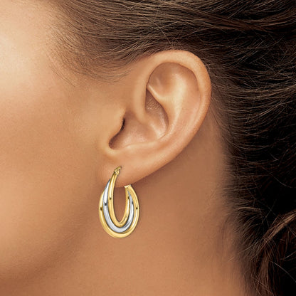 Sterling Silver Rhodium-Plated Gold-Plated Triple Hoop Earrings