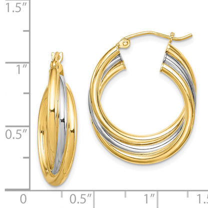 Sterling Silver Rhodium-Plated Gold-Plated Triple Hoop Earrings