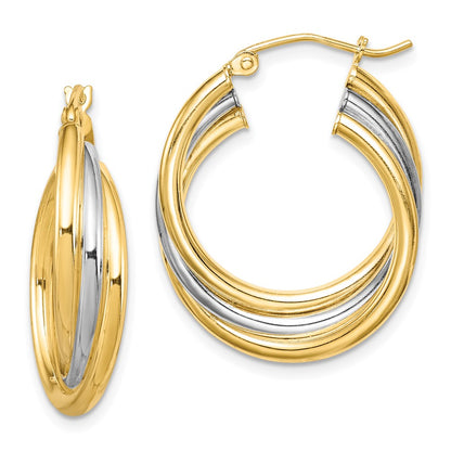 Sterling Silver Rhodium-Plated Gold-Plated Triple Hoop Earrings