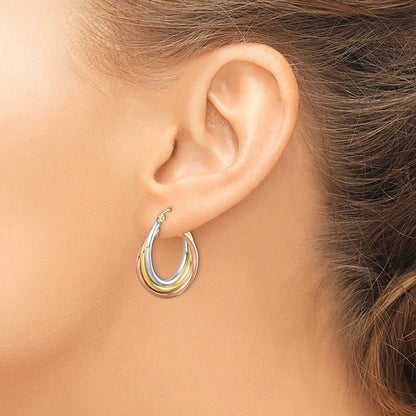Sterling Silver Rhodium-Plated Rose/Yellow Gold-Plated Hoop Earrings