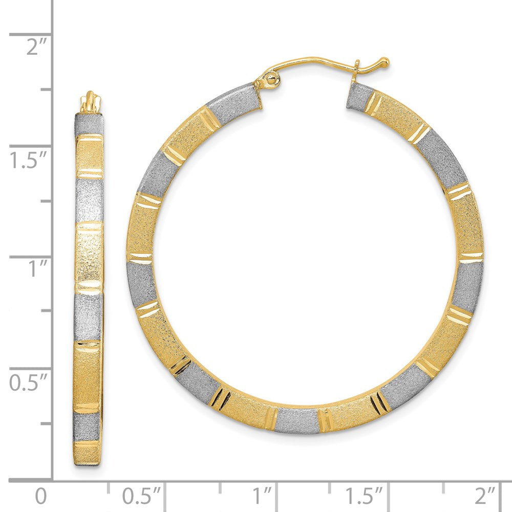 Sterling Silver Rhodium-Plated Vermeil Diamond-Cut 3X40mm Hoop Earrings
