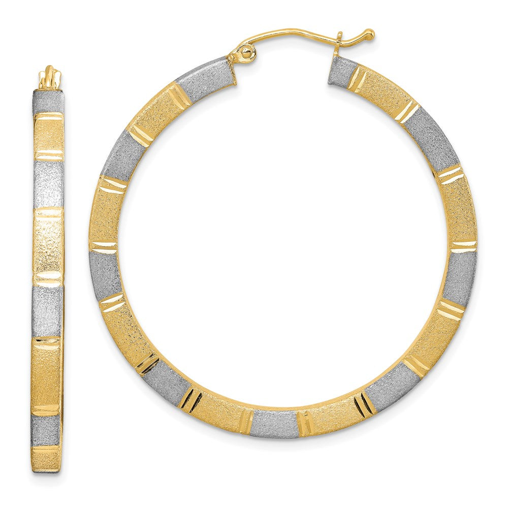 Sterling Silver Rhodium-Plated Vermeil Diamond-Cut 3X40mm Hoop Earrings