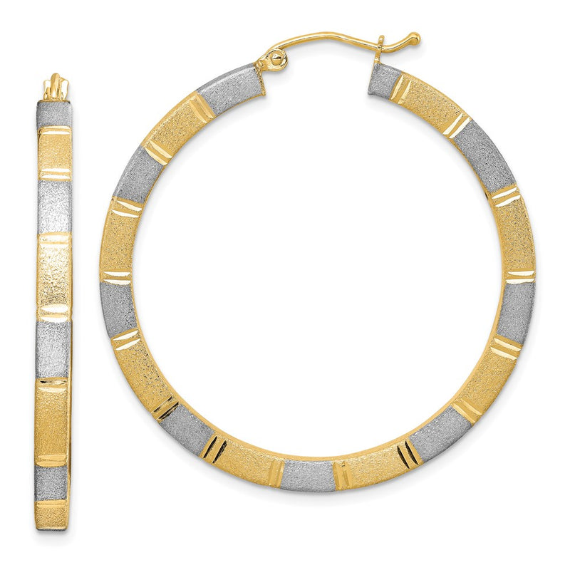 Sterling Silver Rhodium-Plated Vermeil Diamond-Cut 3X40mm Hoop Earrings