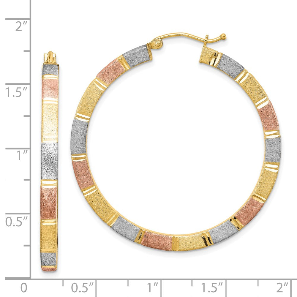 Sterling Silver Rhod-Plated Rose/Yellow Vermeil D/C 3X40mm Hoop Earrings