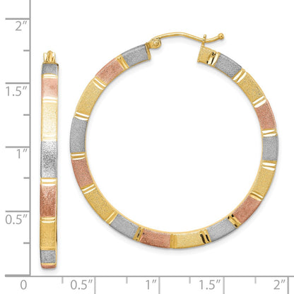 Sterling Silver Rhod-Plated Rose/Yellow Vermeil D/C 3X40mm Hoop Earrings