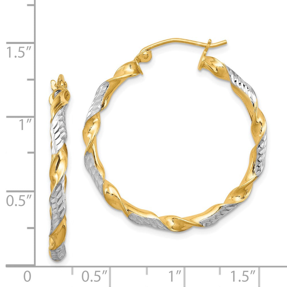 Sterling Silver Rh-Plated Vermeil Diamond-Cut 3X30mm Twisted Hoop Earrings