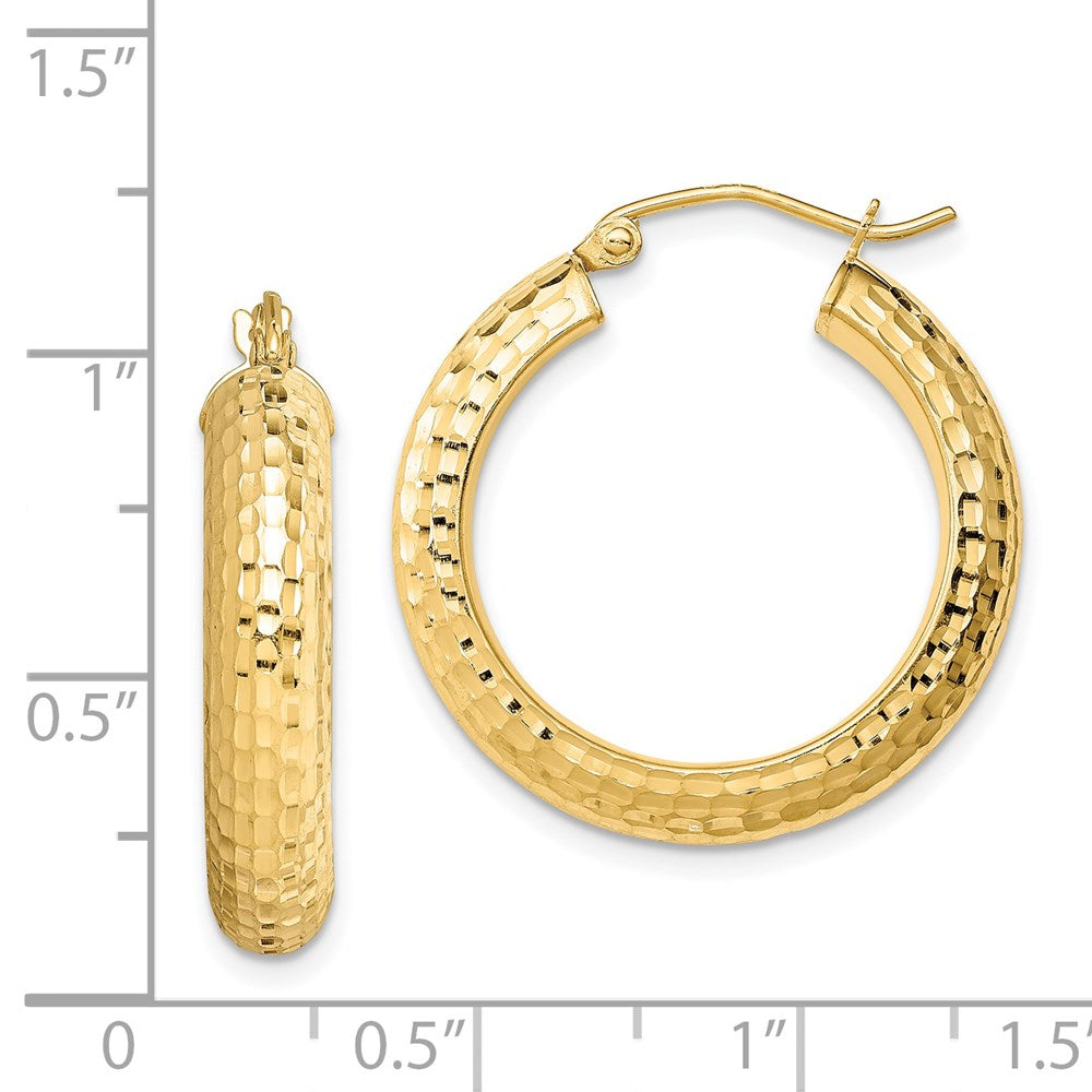 Sterling Silver Gold-Plated Diamond-Cut 5X25mm Hoop Earrings