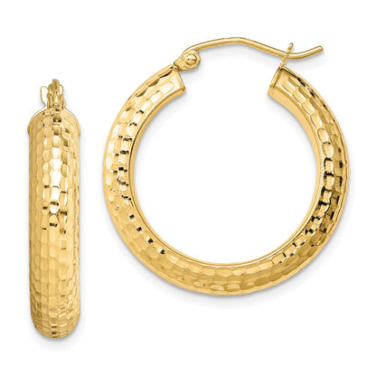Sterling Silver Gold-Plated Diamond-Cut 5X25mm Hoop Earrings